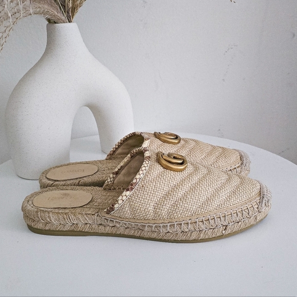 Gucci Straw Elaphe Matelasse GG marmont espadrille slides mules - Picture 4 of 10